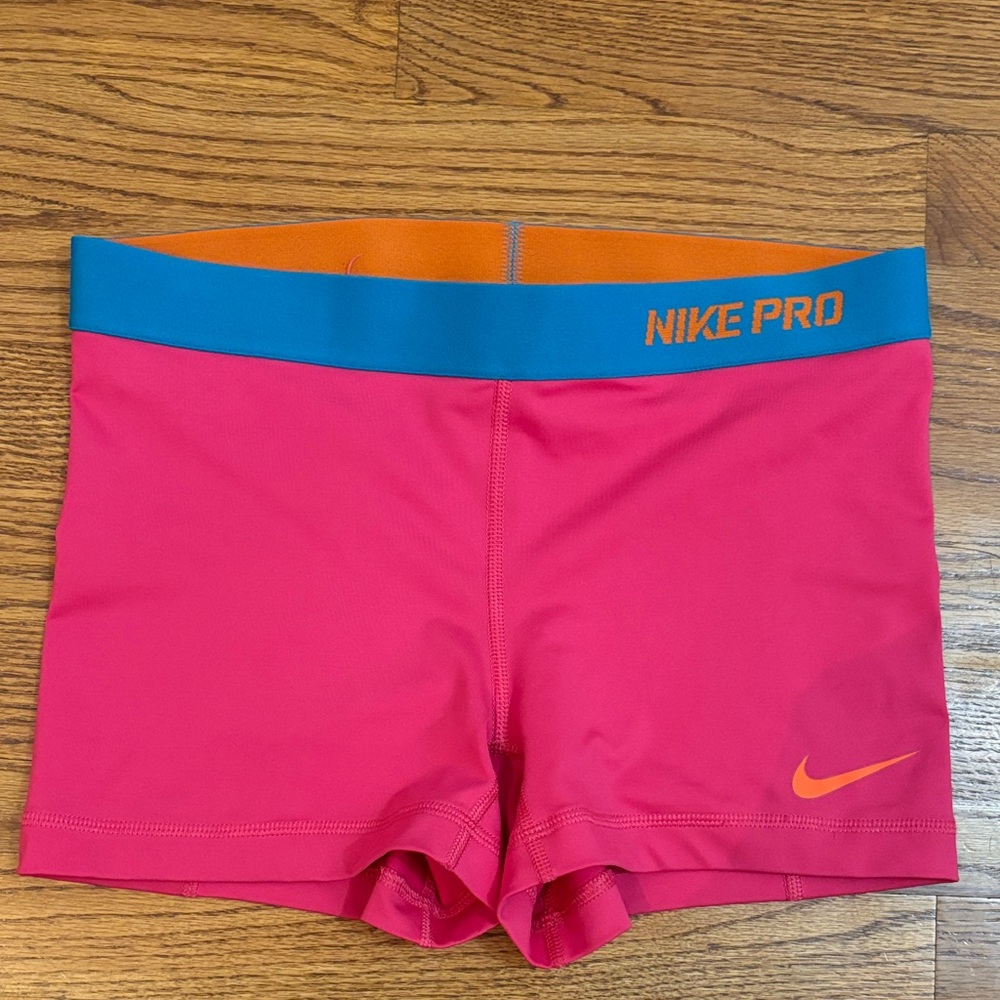 Nike Pro Pink Shorts with Orange and Blue Waistband